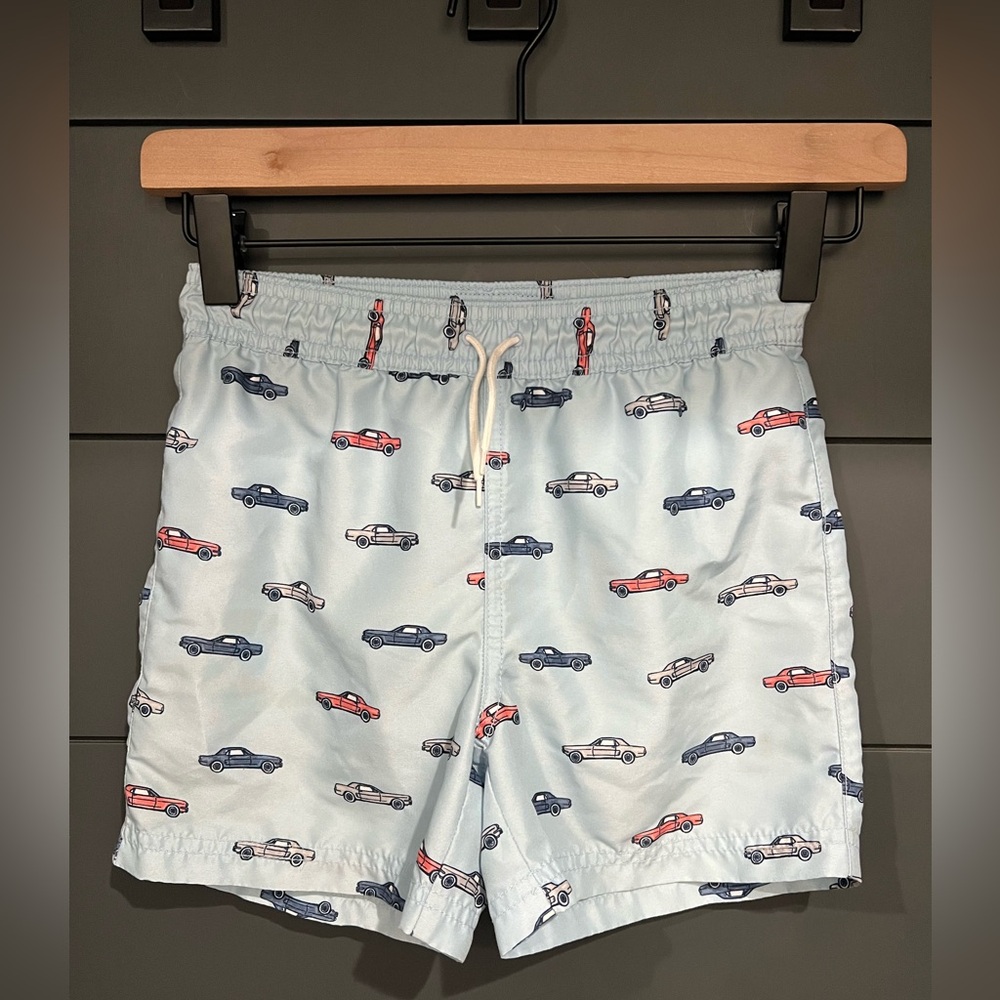 Janie and Jack Boys Light Blue Swim Trunks with Car Print